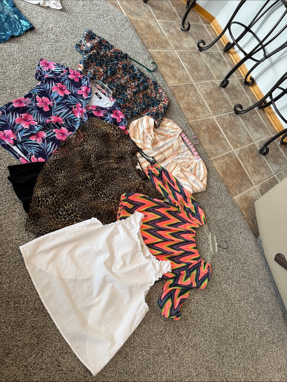 Tops…. Neon Chevron Puff-Sleeve Top - Pink, Yellow, Green